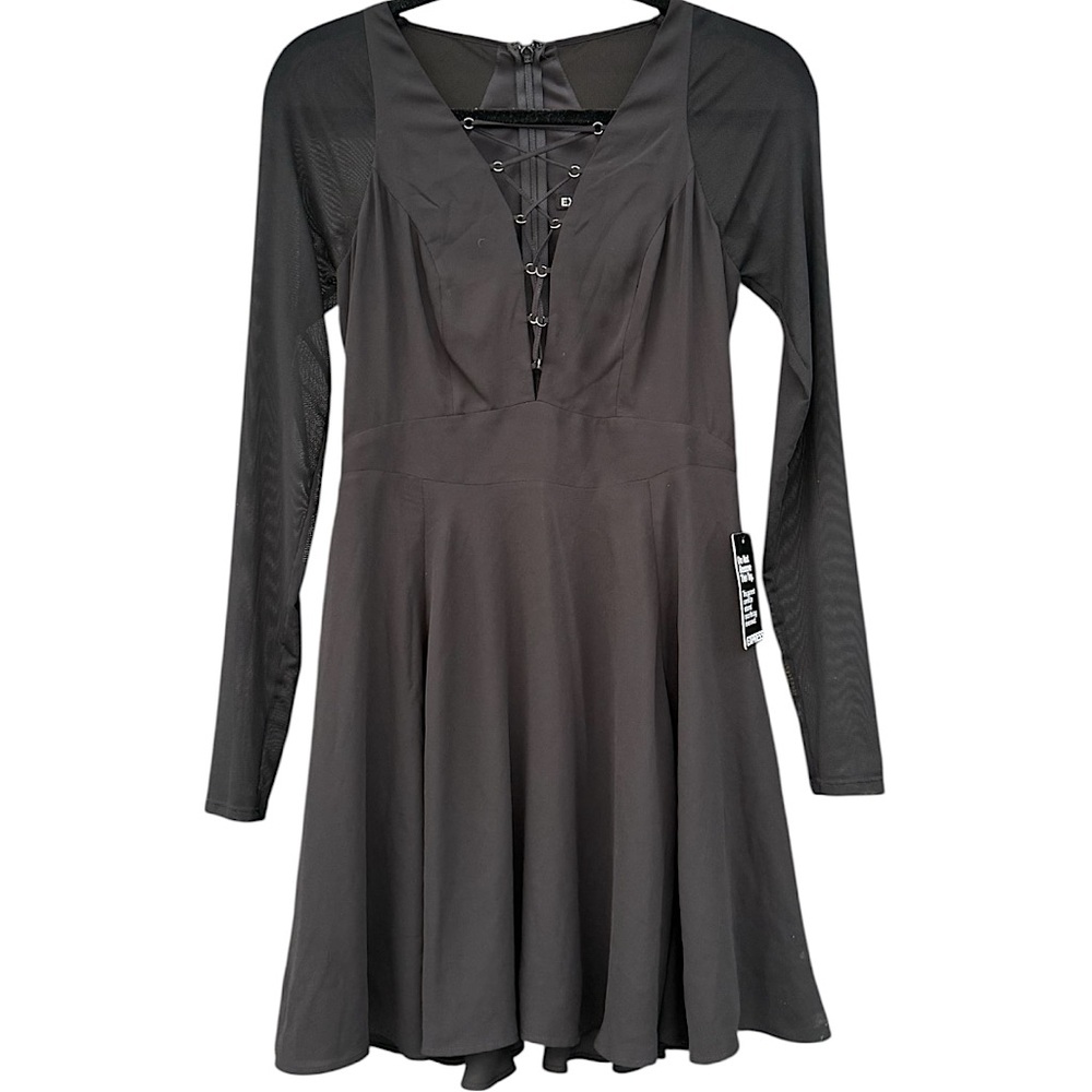 Express | Plunge Sheer Long Sleeve Mini Dress | Size 2